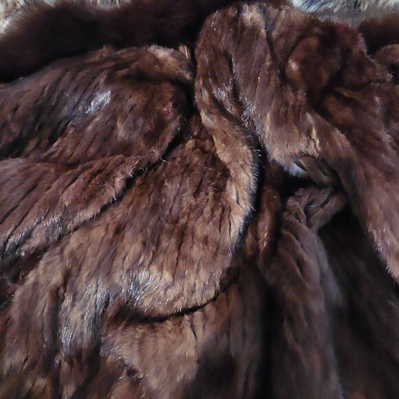 Real Genuine Vintage S Chestnut Mink Matching Dyed Fox Fur Trim Soft Supple - Picture 5 of 9